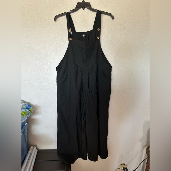 Vonda cotton feel Black wide leg Overalls with Button Accents - Picture 1 of 8